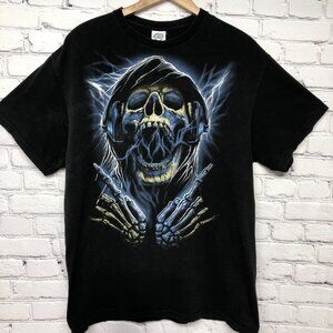 Vtg Delta Graphic Y2K Skeleton Skull Rock Grunge Grim Reaper  T Shirt Sz L